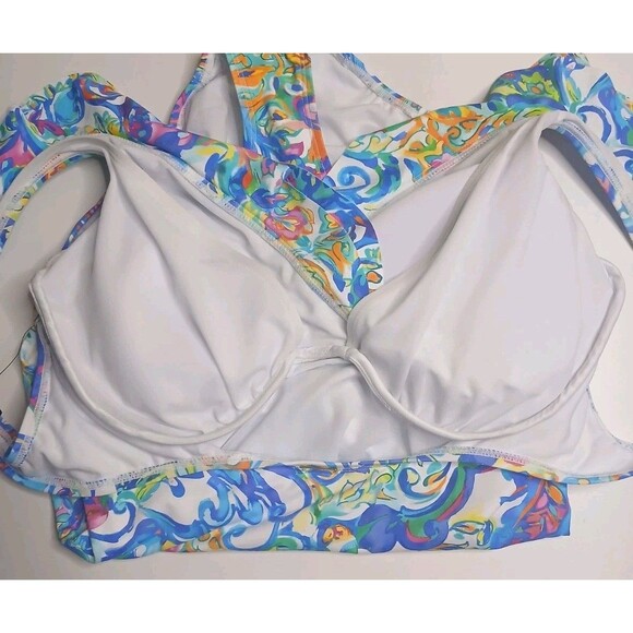 LAUREN Ralph Lauren Swimsuit Sz 14 Ruffle V-neck One Piece Multi Print $160 NWT - Picture 9 of 16